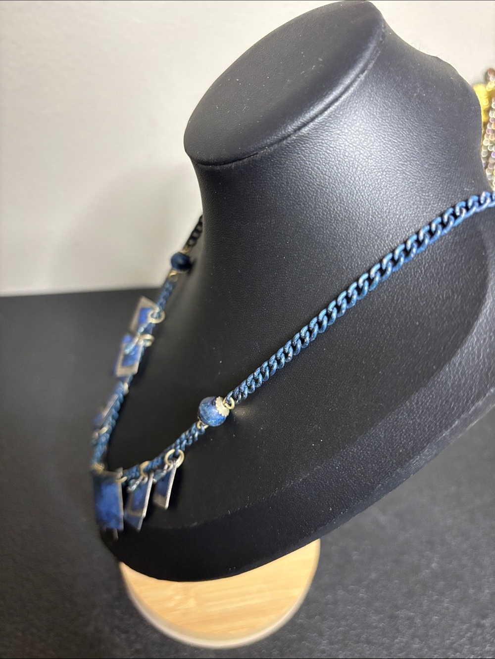 Brutalist Metal Blue Layered Geometric Pendant Necklace - Unbranded - Picture 3 of 7